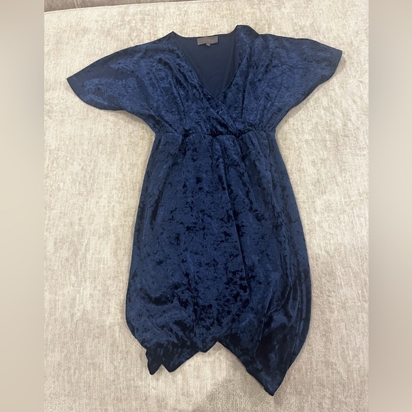 COPY - Sunday In Brooklyn Anthropologie Blue Velvet Plisse V Neck Dress - Picture 2 of 4